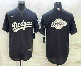 Mens Los Angeles Dodgers Black Team Big Logo Cool Base Stitched Baseball Jerseys